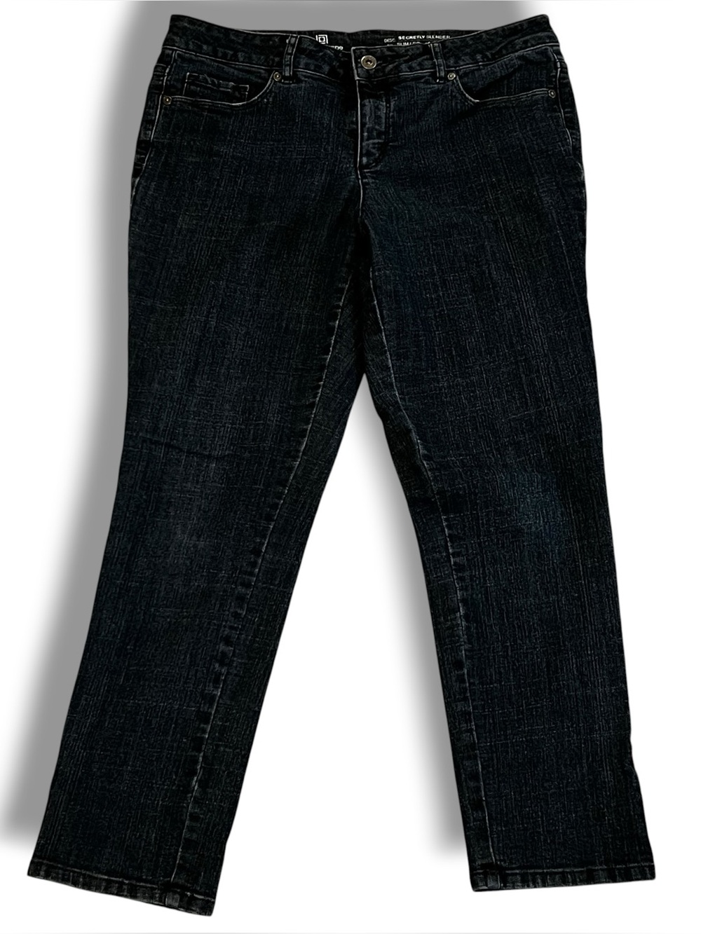 Liz Claiborne Dark Wash Secretly Slender Jeans Stretch Mid-Rise Women Sz 10P F-4